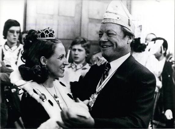 Feb. 02, 1973 - West German Chancellor Willy Brandt entertains Carnival Representatives. Willy Brandt has some fun a few days ago when he entartained in Bonn s Schaumburg Palace, some representatives of the Bonn and Cologne Carnival Societies, who paid him an official visit. The Chancellor was, of course, suitably clad in Carnival hat and orders. Ops: Willy Brandt dancing with the Bonn Princess Godesia Liesel I. Keystone West Germany 27.2.73.  - ZUMAk09