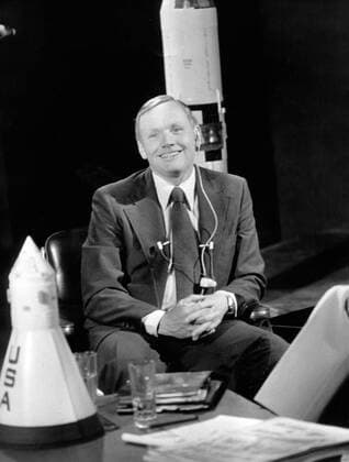 July 21, 1979 - Paris, France - The first man in the moon, NEIL ARMSTRONG was answering all the questions of the audience of a French TV show Les dossiers de l ecran (the file of the screen) celebrating the 10th anniversary of the moon conquest. The picture shows Neil during the show is Paris. Paris France  - ZUMAk09