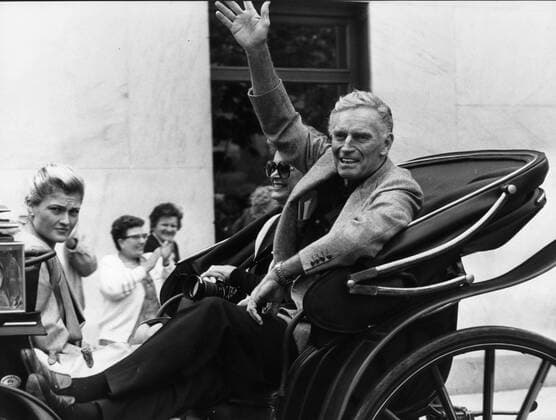 Jun 21, 1991; Como, Italy; Actor CHARLTON HESTON known for his religious roles in Ben-Hur and The Ten Commandments , on a coach ride in Como, Italy.. Como Italy  - ZUMAk09