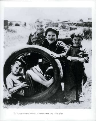 May 08, 1921 - The Nixon brothers pause for a picture during a play session in Yorba, Linda, California. Richard, age 9, is standing at left beside Harold, 12; Arthur, 4; and Donald, 7, in tire. Another brother, Edward, was born several years later.  - ZUMAk09