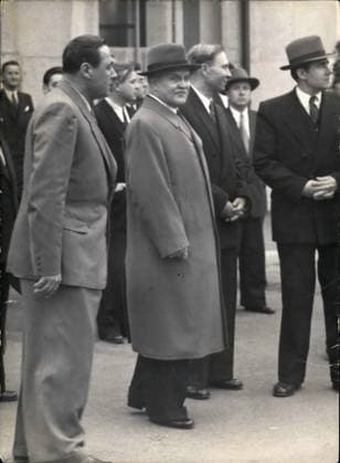 Apr. 04, 1954 - Geneva Conference Genial aspect of M. Vyacheslav Mikhailovich Molotov as he arrived at the Palais des Nations, Geneva, yesterday. Further at right is M. Andrei Andreyevich Gromyko, Soviet Minister for Foreign Affairs.  - ZUMAk09