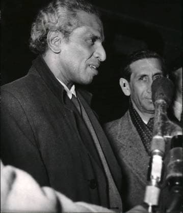 May 05, 1954 - Indian Delegates at Geneva conference: Ambassador Menon speaking at the Press Conference held at the Press Centre in Geneva yesterday.  - ZUMAk09