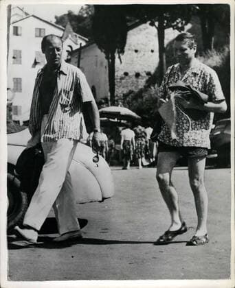 Jul. 19, 1954 - British stars on Holiday in Italy, Olivier and Harrison at Portofino; Vivian Leigh and her husband Sir Laurence Olivier are on holiday at Portofino, Italy as guests of Rex Harrison and his wife Lili Palmer. Photo Shows Rex Harrison and Sir Laurence Olivier out for a stroll at Protofino.  - ZUMAk09