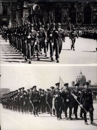 May 01, 1955 - For the last time before signing the Austrian Treaty by the four Foreign Ministers - desired latest on May 15th 1955 - the Allied Change of Guard Ceremony took place in front of the former Imperial Palace of Vienna. American occupation troops relieved soviet army s soldiers who were on duty in Vienna downtown district during the april.  - ZUMAk09