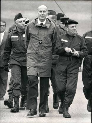 Oct. 04, 1979 - Wearing an army parka with the presidential symbol on it, President Giscard D Estaing attended drills, some of the most important seen since the last war, on the Saone 79 fields. 18,000 men, 5,200 vehicles, 120 helicopters, and 200 planes participate in the exercise from October 1st to 7th.  - ZUMAk09