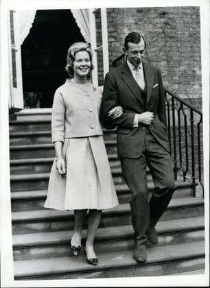 Mar. 03, 1961 - Duke of Kent to wed in June: The 25-year old Duke of Kent, cousin of the Queen and eighth in succession is the throne, is to marry 28-year old miss Katherine Worsley, daughter of Sir William Worsley. Lord Lieutenant of the North Riding of Yorkshire. The wedding is to take place on June 8th, at York Minster. The couple first met four years ago when the Duke was with the Royal Scots Greys at Catterick. Photo shows the Duke of Kent, arm-in-arm with his fiancee, miss Katherine Worsley, as they walk down the steps into the garden of the Duchess of Kent s London home at Kensington Palace.  - ZUMAk09