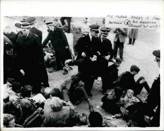 May 22, 1961 - 22-5-61 Police remove demonstrators from Polaris Base Ã¢â‚¬âÄœ Police struggled to remove demonstrators who squatted in the roadway etc., at the Holy Loch today where the American Nuclear Submarine Ã¢â‚¬Å PolarisÃ¢â‚¬Â is stationed. Keystone Photo Shows: Police man-handled the squatters to remove them from the scene around the Holy Loch today.  - ZUMAk09