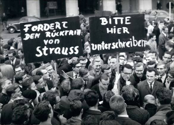 Nov. 11, 1962 - Demonstration against Franz Joseph Strauss: The liberalistic German students at the Munich university today had a demonstration against the German Minister of defence, Franz Joseph Strauss. The students demanded the retirement of the Minister.  - ZUMAk09