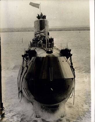 Sep. 15, 1966 - Polaris Submarine Takes to the water : H.M.S. Resolution, Britain s first Polaris Submarine goes down the slipway at Barrow -in-Furness after being launched by H.M. Queen Elizabeth the queen mother, H.M.S. Resolution, about 7,000 tons is one of four Polaris submarines which should be operational by 1970.  - ZUMAk09