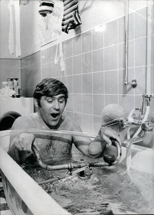 Oct. 10, 1968 - Hoppe, Hoppe, Reiter that s not only an old German nursery rhyme, but also the title of a new film with Michael Verhoeven as producer. Mario Adorf, the well-known German actor is playing the part of a young inside architect, addicted to participate a real orgy. To achieve this, he places an advertisement in a paper to find equal thinking couples . He finally succeeds and the festival takes place but without the sex-hungry Gustl (as Mario Adorf is called in that movie). Gila von Weitershausen (known vom Engelchen ) plays Mario s wife Helene. Photo shows Mario Adorf in a scene of the film Hoppe, Hoppe, Reiter  - ZUMAk09