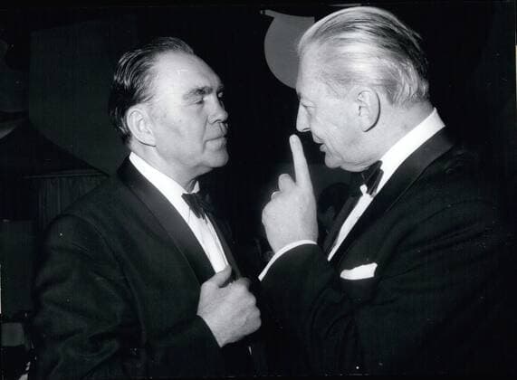 Feb. 02, 1970 - Pictured are former heavyweight world champion boxer Max Schmeling(left) and ex-chancellor Kurt Georg Kiesinger. Kiesinger is giving the ex-boxer some advice. Of course the former boxer knows that one has to have a quick eye, good perspective, and be able  - ZUMAk09