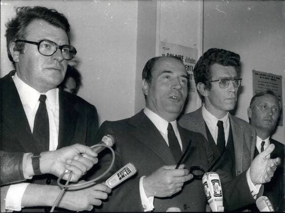 Jun. 17, 1971 - Mr. Francois Mitterand Elected First Secretary Of The Socialist Party: Photo shows MR. Francois Mitterand Gives A Statement to the press after his Election. On his left is MR. Joxe, party Education secretary- he is the son of the former Government Minister, Louis Jonx-; and on his right in M. Mauroy party coordinating Secretary.  - ZUMAk09