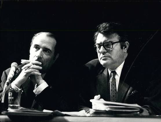 Mar. 11, 1972 - Francois Mitterand and Pierre Mauroy at Socialist Party Meeting  - ZUMAk09