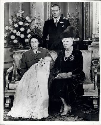Apr. 17, 2012 - Four generations at Buckingham Palace: After the christening of Prince Charles on 15th December, 1948, this group photo was taken at Buckingham Palace. It shows the then Princess Elizabeth, Duchess of Edinburgh, holding her baby, christened Charles Philip Arthur George, the baby s grandfather, King George VI and Great Grandmother. Queen Mary.  - ZUMAk09