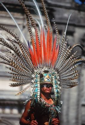 Mexico City, Zocalo, traditional aztec dancers at Metropolitan Cathedral  wwp00062 ChrisxCheadle