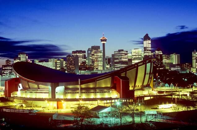 Saddledome at night, Calgary, Alberta, Canada.  acp24105 AllxCanadaxPhotos
