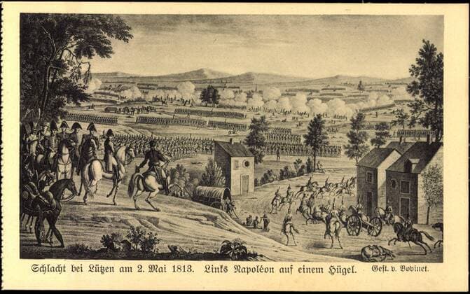 Lützen, Links Napoleon auf einem Hügel, Krieg, Schlacht bei Lützen im Jahre 1913 !AUFNAHMEDATUM GESCHÄTZT!