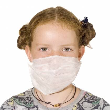 Young girl (8-9) wearing a mask, portrait model released  MU00213