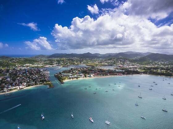 Caribbean, St. Lucia, Rodney Bay, Cap Estate, aerial photo of Reduit Beach  AMF002662