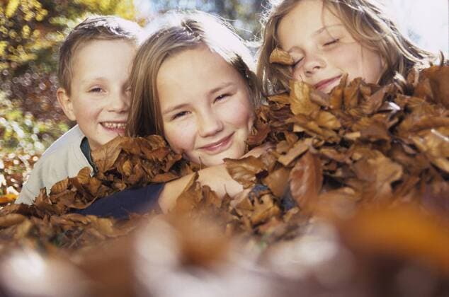 Children (4-13) lying on autumn leaves model released  WEPF00291