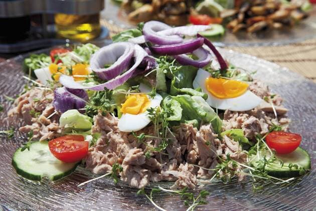 Close up of tuna salad on glass plate  CSF015382