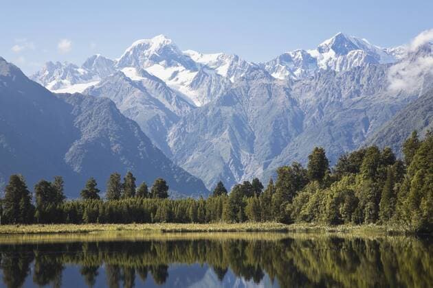 New Zealand, South Island, West Coast, View of Mount Cook and Mount Tasman with Matheson Lake  GWF001608