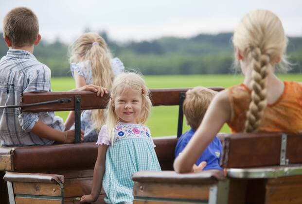 Germany, Bavaria, Group of children sitting on cart model released property released  HSIYF000112