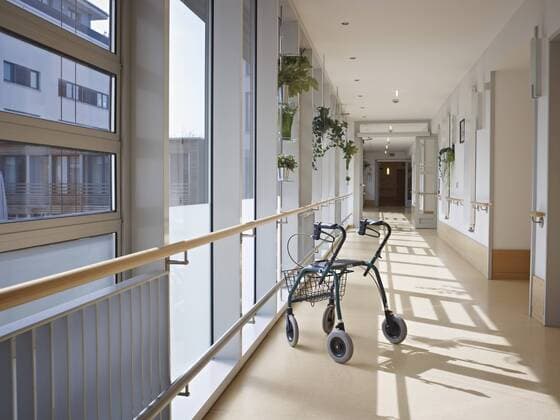 Germany, Cologne, Walking frame in corridor of nursing home property released  WESTF018700
