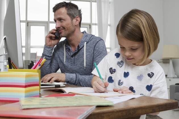 Father with daughter at desk drawing model released property released  RBYF000394