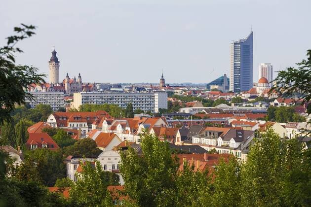 Germany, Saxony, Leipzig, View from Fockeberg to new town hall and City-Hochhaus  WDF001979