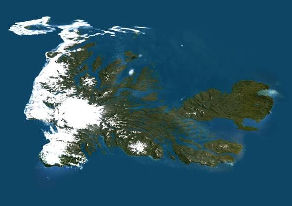 Kerguelen Islands, Southern Indian Ocean, True Colour Satellite Image. True colour satellite image of the Kerguelen Islands (France), a group of islands in the southern Indian Ocean that is part of the French Southern and Antarctic Lands.The main is 913_03_PO01241