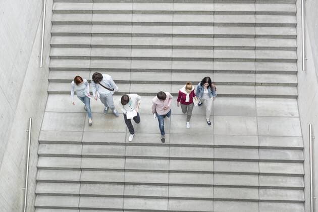 Group of students walking on stairs model released Symbolfoto property released  WESTF019701