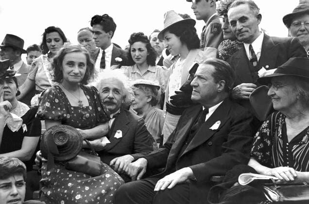 New York, New York: 1939 Albert Einstein with his daughter on his lap at the opening of the Jewish Pavillion at the World s Fair in Flushing Meadows in Queens. Grover Whalen is at his left. 990_16_X-Einstein-Albert_10HR