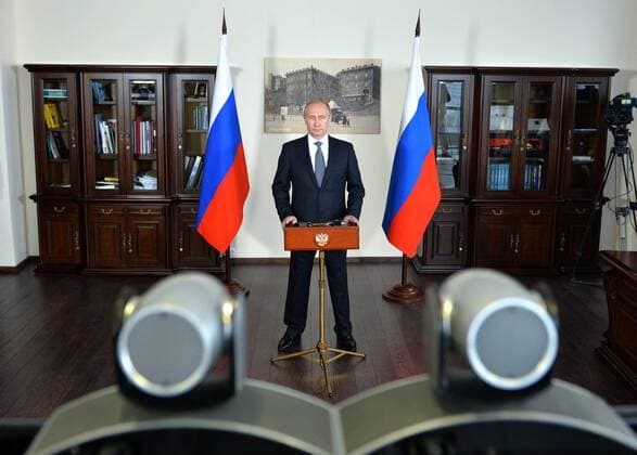 VLADIVOSTOK, RUSSIA. NOVEMBER 12, 2014. Russia s president Vladimir Putin speaks during a video link to a ceremony marking the start of operation of Generator Unit 2 at Sayano-Shushenskaya Power Plant, the last of the ten generator units to be put into operation. Alexei Druzhinin TASS  premiumd Highlight RE154876
