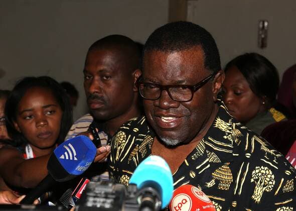 (141201) -- WINDHOEK, Dec. 1, 2014 -- Ruling Swapo Party s presidential candidate Hage Geingob speaks to the media before casting his vote at a polling station in Windhoek, capital of Namibia, Nov. 28, 2014. Namibian ruling Swapo party won in the country s fifth post-independence Presidential and National Assembly elections by a landslide, the Electoral Commission of Namibia (ECN) announced at around 7:00 p.m. local time (17:00 GMT) on Monday. ) NAMIBIA-WINDHOEK-GENERAL ELECTION-RESULT ZhangxChen 