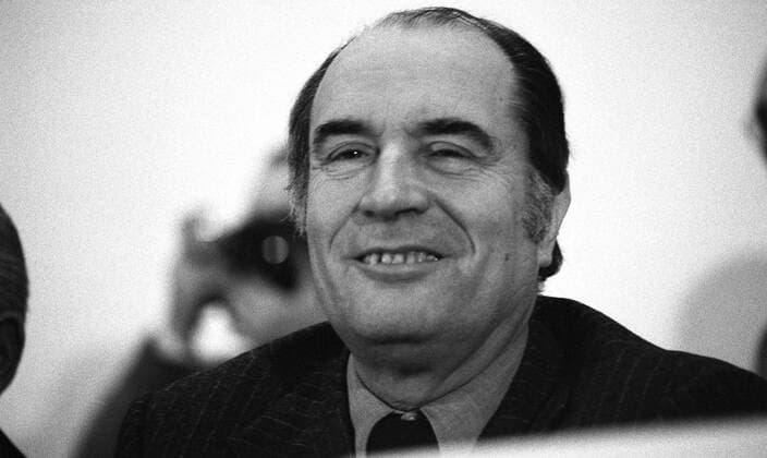 Madrid, Spain --5 to 8 dec 1976) Francois Mitterrand (Leader of the PSF) smiling during at the XXVII Congreso del PSOE. 