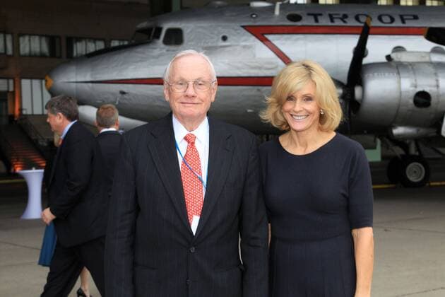 Neil Armstrong and wife visit Berlin Neil Armstrong (first man on the moon) and wife Janet Shearon Armstrong visit the IATA conference at Tempelhof Airport. In the afternoon, Armstrong received the Gala Award by IATA. Berlin 07.05.2010