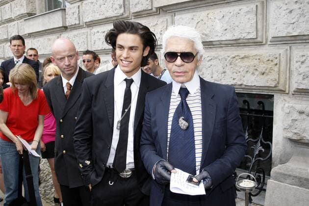 KarlLagerfeld with Chanel Model BaptisteGiabiconi - Berlin Karl Lagerfeld with his new favourite Chanel Model Baptiste Giabiconi at Hotel de Rome. Berlin 23.07.09