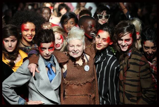 . 22 02 2015. London, United Kingdom. Designer Vivienne Westwood with her models at the end of her show at London Fashion Week A W15-Day three. .  xStephenxLockx xi-Imagesx IIM-9618-0002
