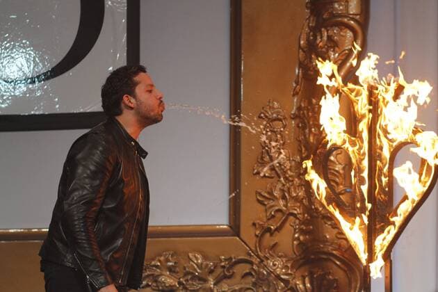 Feb. 28, 2015 - Tampa, Florida, U.S. - Magician David Blaine performs his famous Water Spot trick to the hundreds in attendance at the DeBartolo Family Foundation 12th Annual All Star Charity Gala at Peter O Knight Airport in Tampa. Tampa U.S. - ZUMAs70_