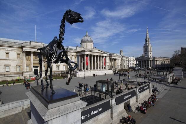 March 5, 2015 - London, London, UK - LONDON, UK. Fourth plinth sculpture Gift Horse by German artist Hans Haacke in Trafalgar Square, London is unveiled on Thursday, 5 March 2015. London UK  - ZUMAl94_