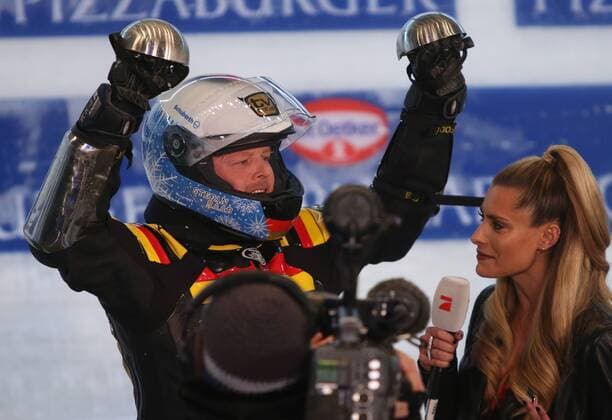 INNSBRUCK,AUSTRIA,14.MAR.15 - BOBSLEIGH - TV Total WOK WM. Image shows Stefan Raab (GER) and Sophia Thomalla. 