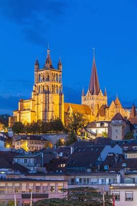 Switzerland, Lausanne, cathedral Notre-Dame at dusk  WDF002898
