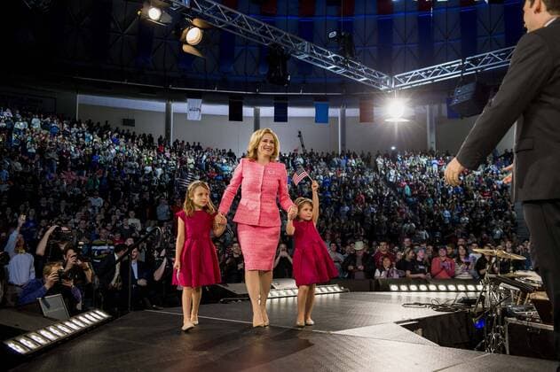 March 23, 2015 - Lynchburg, Virginia, U.S. - Senator TED CRUZ (R - TX) is joined onstage by his family at Liberty University after the announcement that he is running for the Republican nomination for President of the United States. Senator Cruz is the first Republican to formally enter the race. Lynchburg U.S. - ZUMAce6_