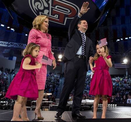 March 23, 2015 - Lynchburg, Virginia, U.S. - Senator TED CRUZ (R - TX) is joined onstage with his wife HEIDI and their daughters CATHERINE and CAROLINE, at Liberty University for the announcement that he is running for the Republican nomination for President of the United States. Senator Cruz is the first Republican to formally enter the race. Lynchburg U.S. - ZUMAce6_