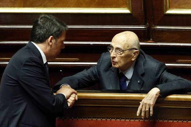 Matteo Renzi, Giorgio Napolitano Roma 22-04-2015 Senato. Speech of the Italian Premier about the tragedy of the migrants shipwreck. SamanthaxZucchi