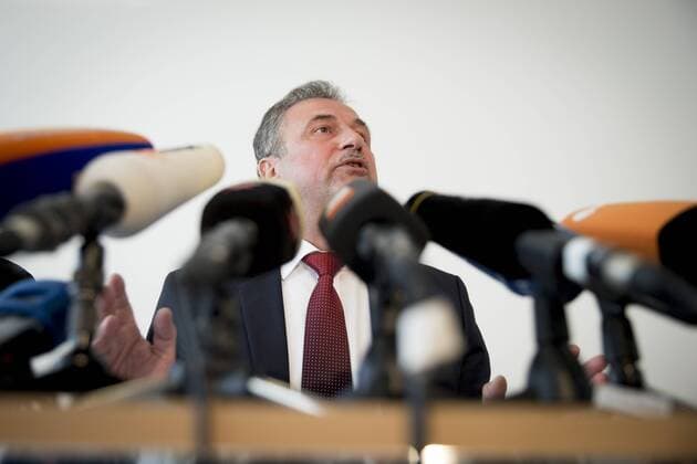 Claus Weselsky, Bundesvorsitzender der Gewerkschaft Deutscher Lokomotivführer (GDL) gibt am Montag (04.05.15) in Berlin eine Pressekonferenz. Die GDL plant einen einwöchigen Streik.