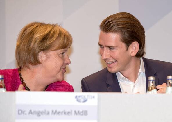 19.09.2014: POLITIK - Deutschlandtag der Jungen Union ( Dr. Angela Merkel ) Bundeskanzlerin Angela MERKEL und Außenminister von Österreich Sebastian KURZ am 19.09.2014 zu Besuch beim Deutschlandtag der Jungen Union 2014 in der Max Aicher Arena, Inzell, Deutschland