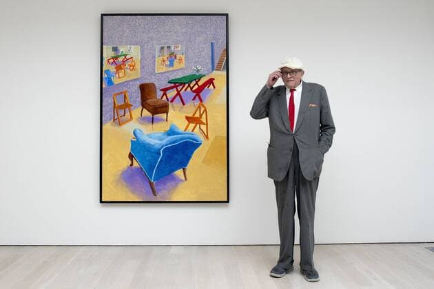 May 14, 2015 - London, UK, UK - London, UK David Hockney at a photocall for his exhibition of paintings and photography at the Annely Juda Fine Art gallery in central London today 14th May 2015. London United Kingdom  - ZUMAl94_