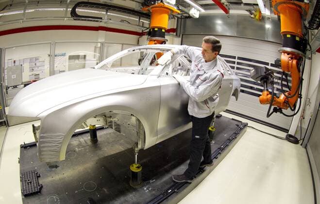 Deutsche Industriestandorte, Audi AG Werk in Neckarsulm Neckarsulm, Germany - May 22, 2015: Audi Automobile Production at the Factory in Neckarsulm Audi Automobile Production in Germany